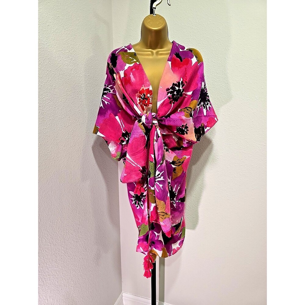 Pink Floral Ultra Soft Flowy Boho Fairy Romantic Wrap One Size Colorful Tassells